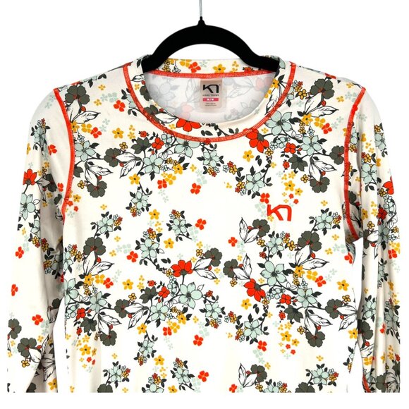 Kari Traa Floral Base Layer Long Sleeve Womens Top Cream Multicolor Size Medium - Picture 2 of 11